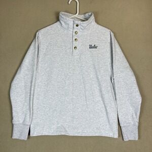 UCLA‎ Sweater Mens Medium White Gray Snap Mock Neck Sweatshirt Pullover Adult